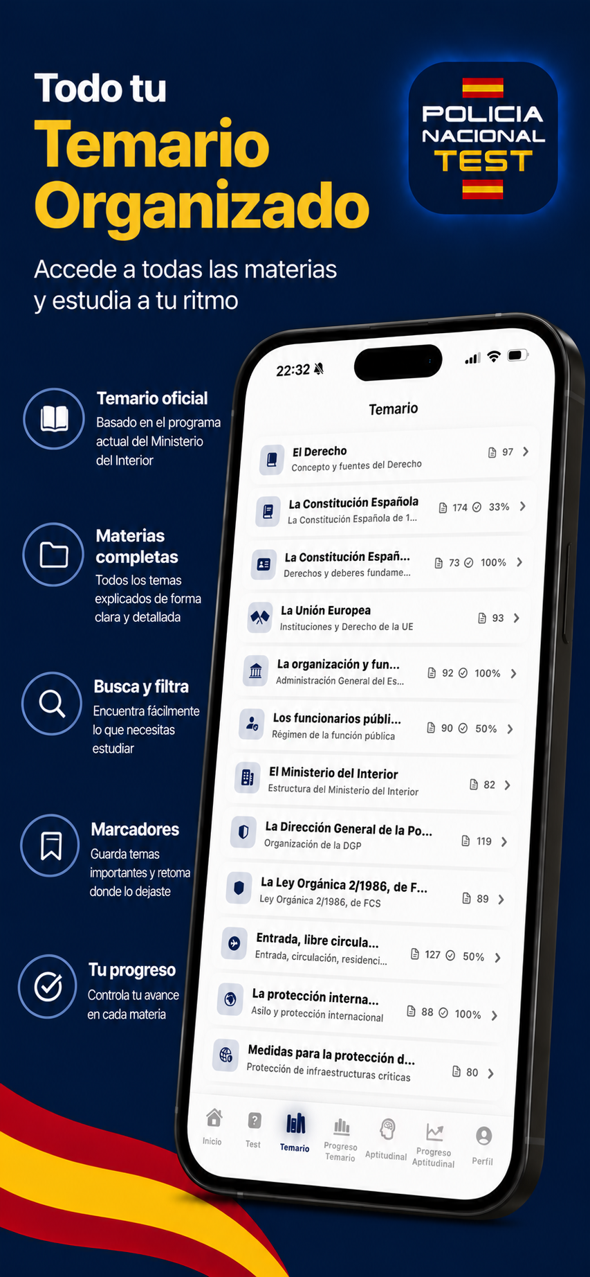 Todo tu temario organizado por materias